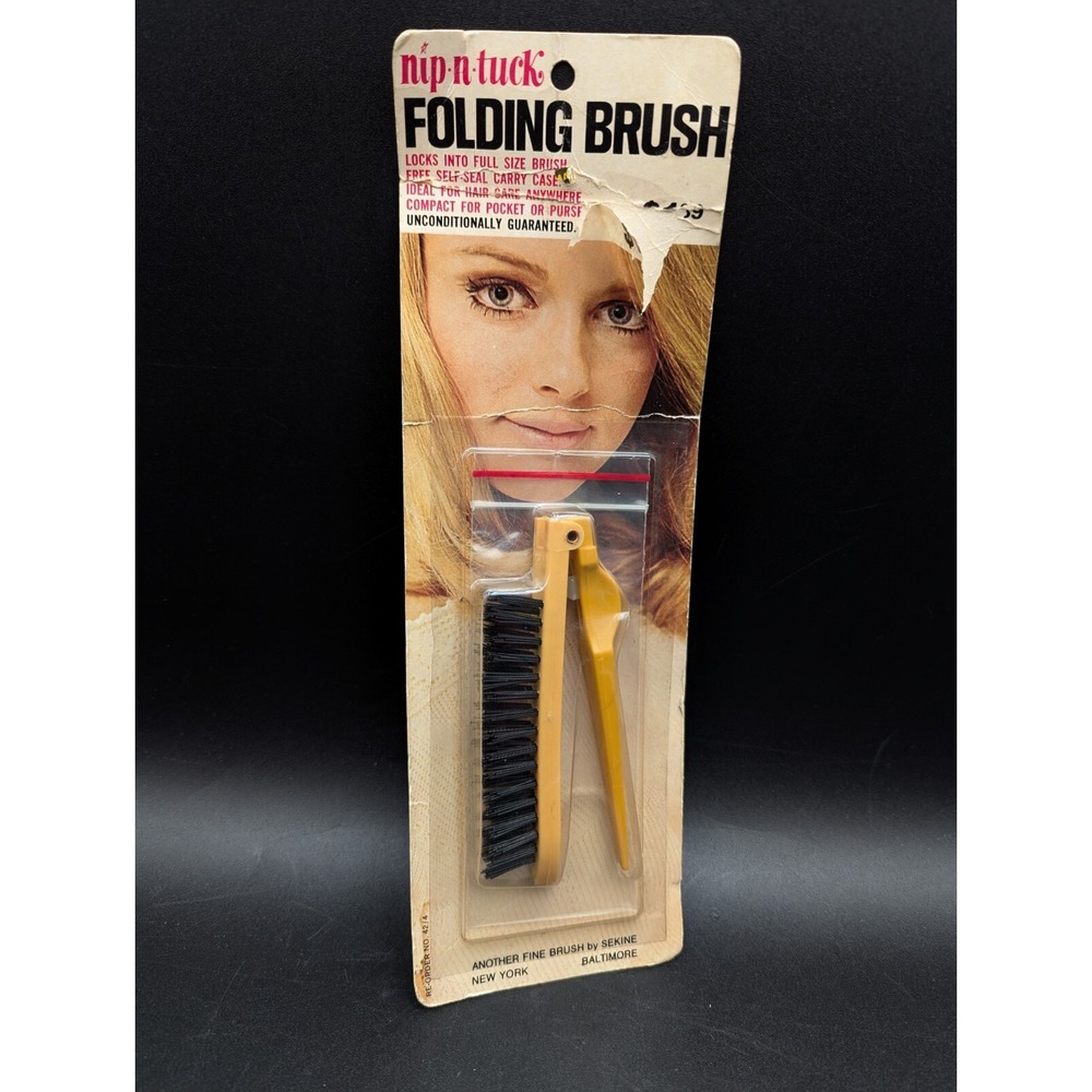 Vintage NOS NEW Nip-N-Tuck Folding Brush by Sekine Mustard New Old Stock